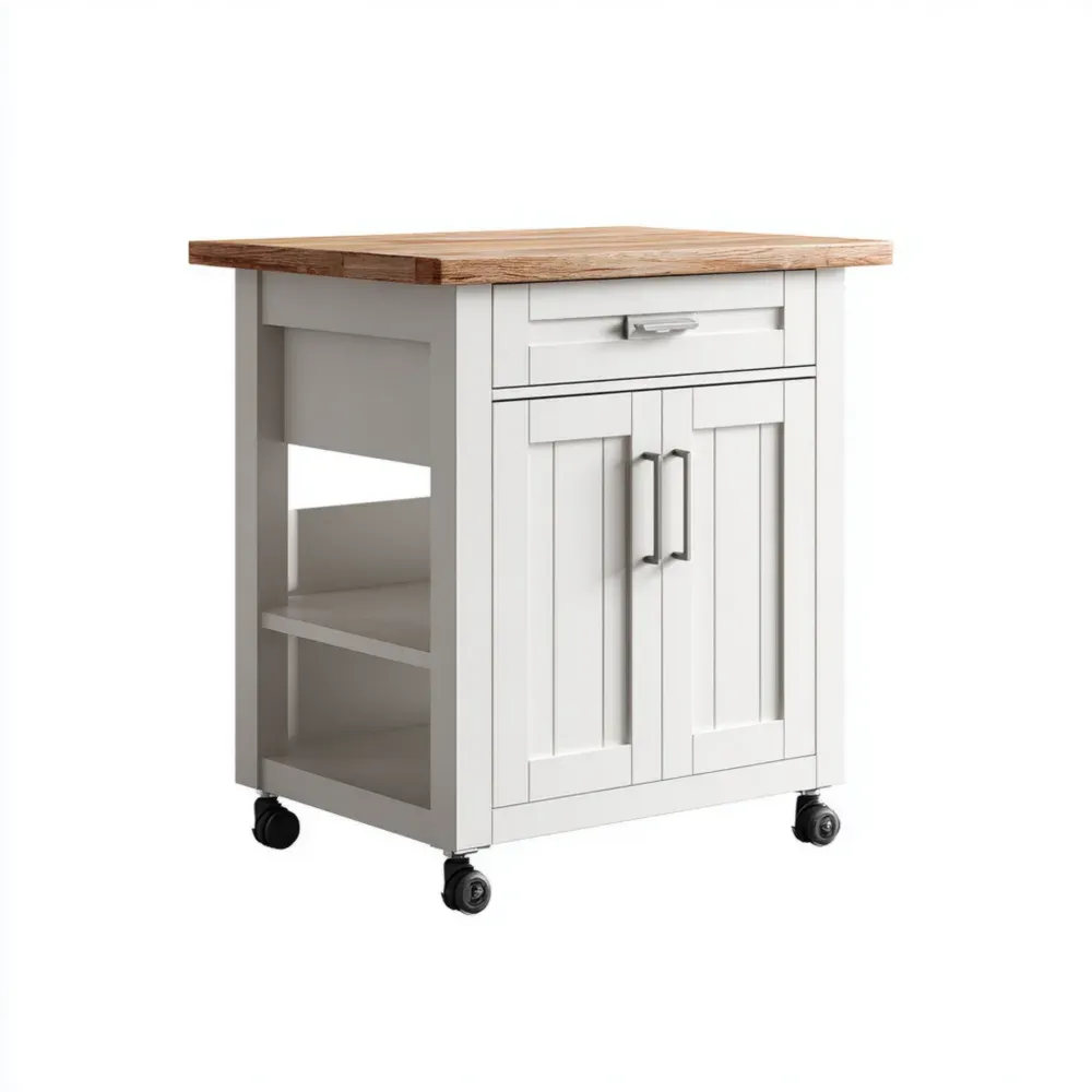 Küchenwagen 60x40x90 cm Holzplatte Weiß/Naturholz – Moderner Stil