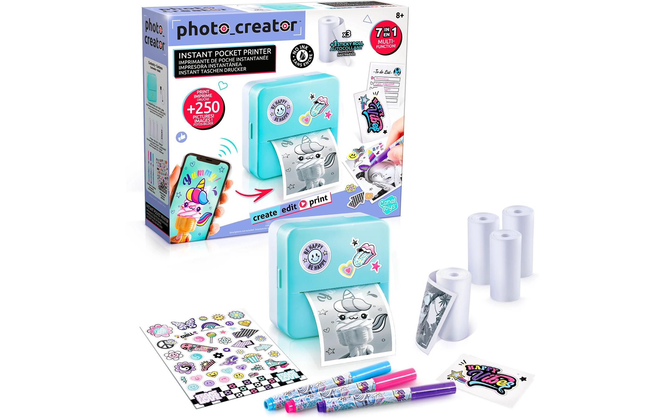 Starter-Set Instant Pocket Printer BlauTaschen-Drucker Set für Smartphone mit Markern, Stickern und Thermopapier-Rollen für Instant-Druck