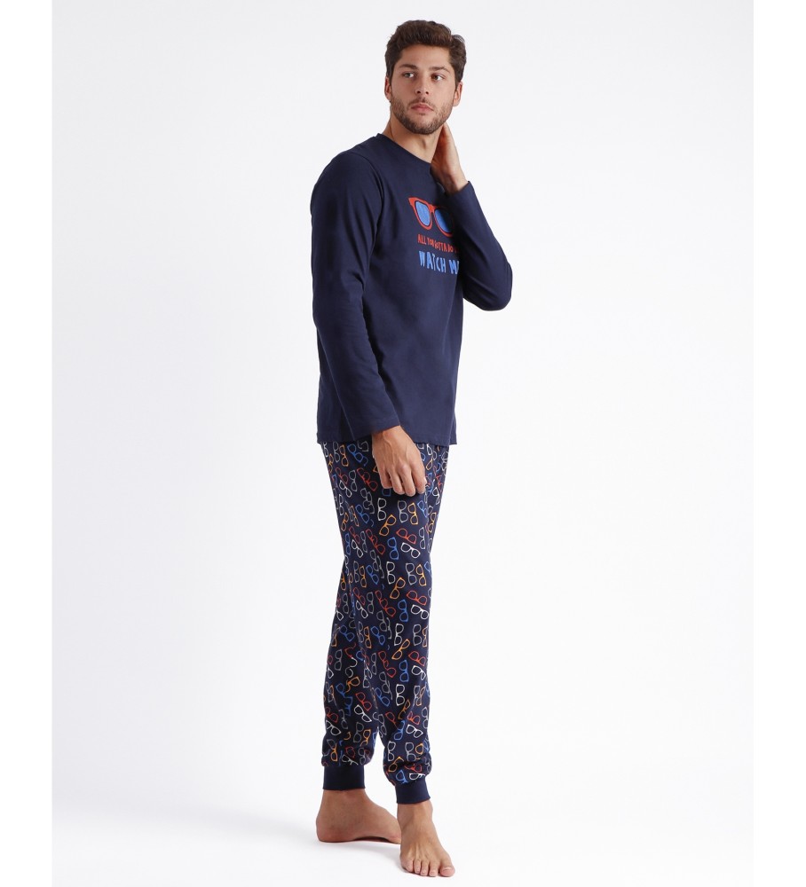 Pijama Admas Comprimento da Manga Watch Me Marino