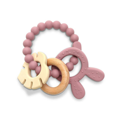Anneau de dentition en silicone et hêtre Lapin Rose - LORELLI