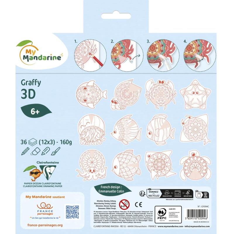 Graffy Pop Mandala 3D, Animaux marins - Bleu