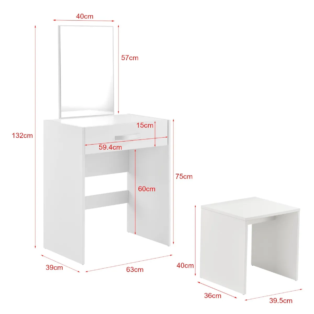 Helloshop26 Coiffeuse avec miroir - Blanc