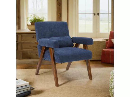 Fauteuil en Sherpa Bleu - pieds en bois massif - avec accoudoirs rembourrés - charge max 125kg - 73x68x83cm