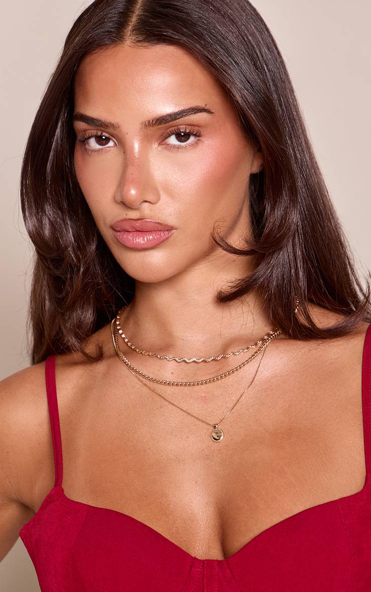 Doré Collier Chaîne Torsadée À Pendentif Superposé