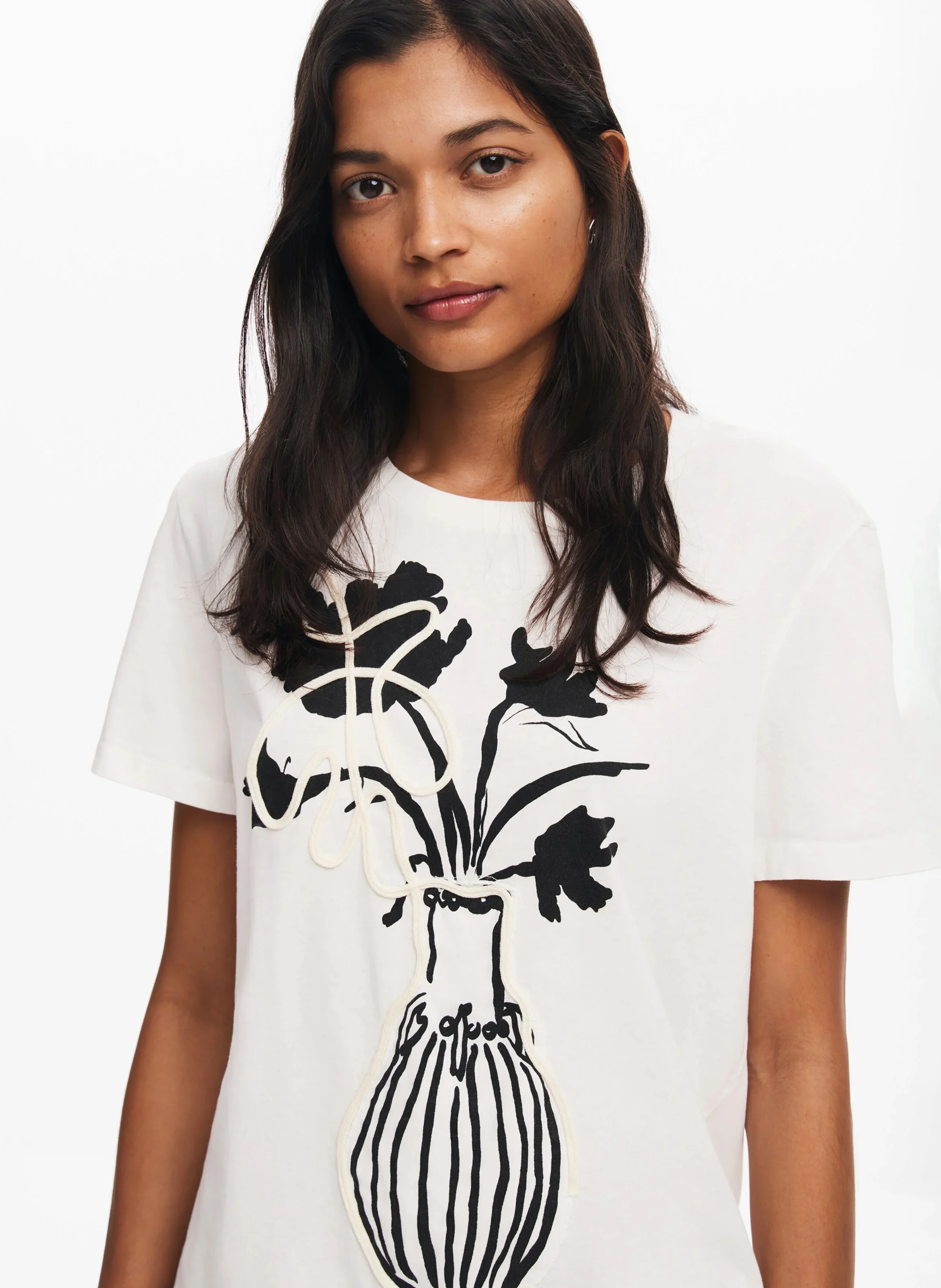 Tee-shirt col rond droit en coton sérigraphié | Blanc