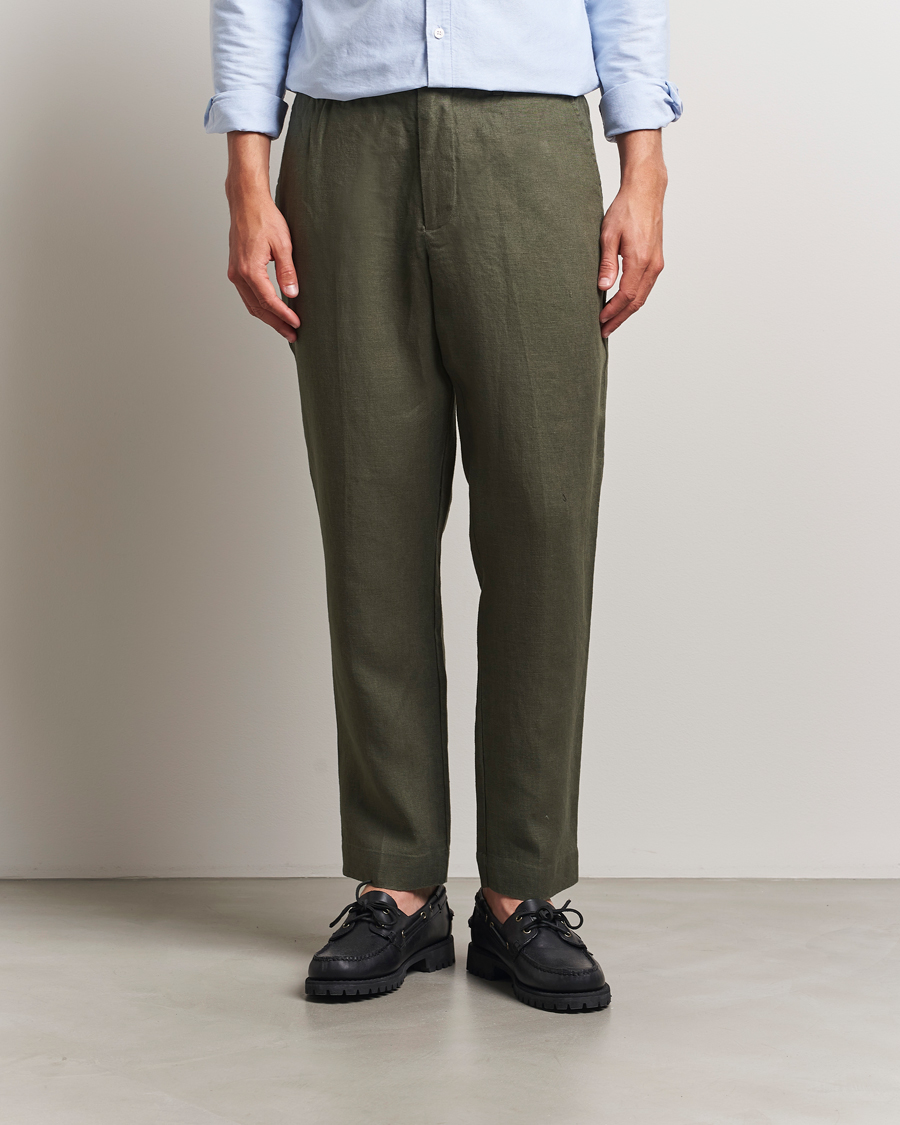 NN07 Billie Linen Drawstring Trousers Croc Green