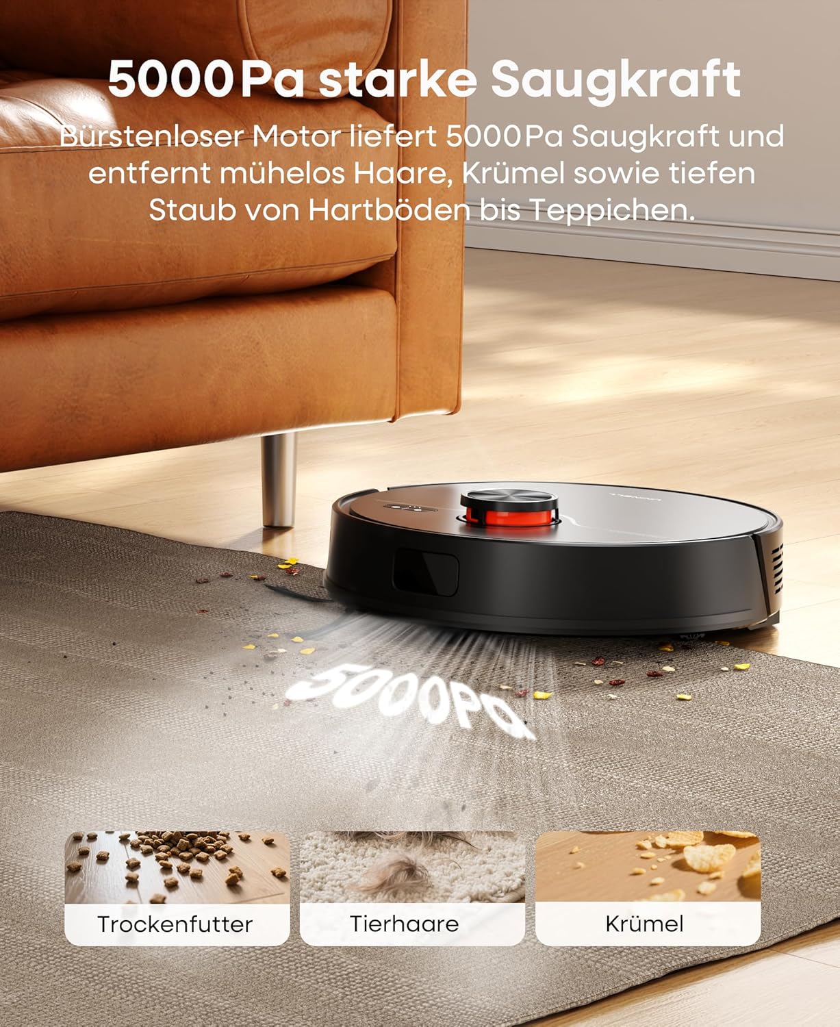 Staubsauger Roboter mit Wischfunktion 5000Pa, Saugroboter mit wischfunktion mit Absaugstation 3.5L,180Min Laufzeit,LiDAR Navigation,Roboterstaubsauger für Tierhaare Teppich Böden,APP Steuerung