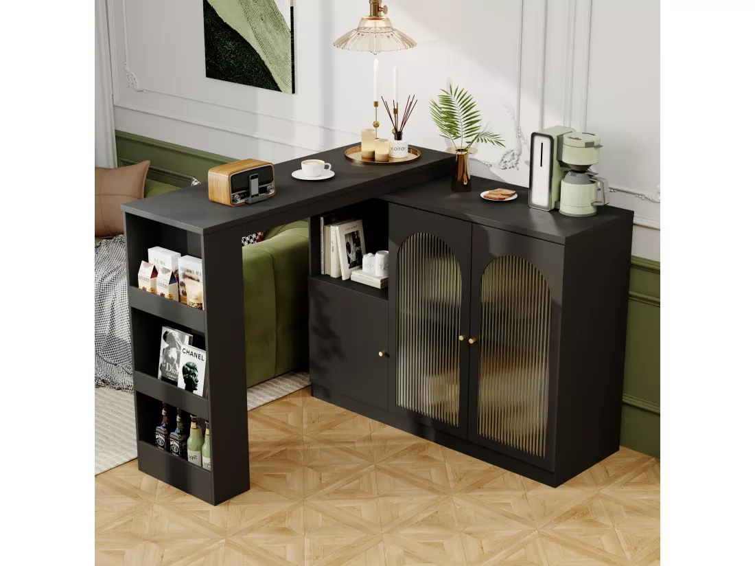 Buffet、Meuble de bar rotatif en MDF - grand espace de rangement - style contemporain - Noir