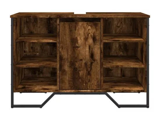 Armoire lavabo de salle de bain chêne fumé 91x35x60 cm