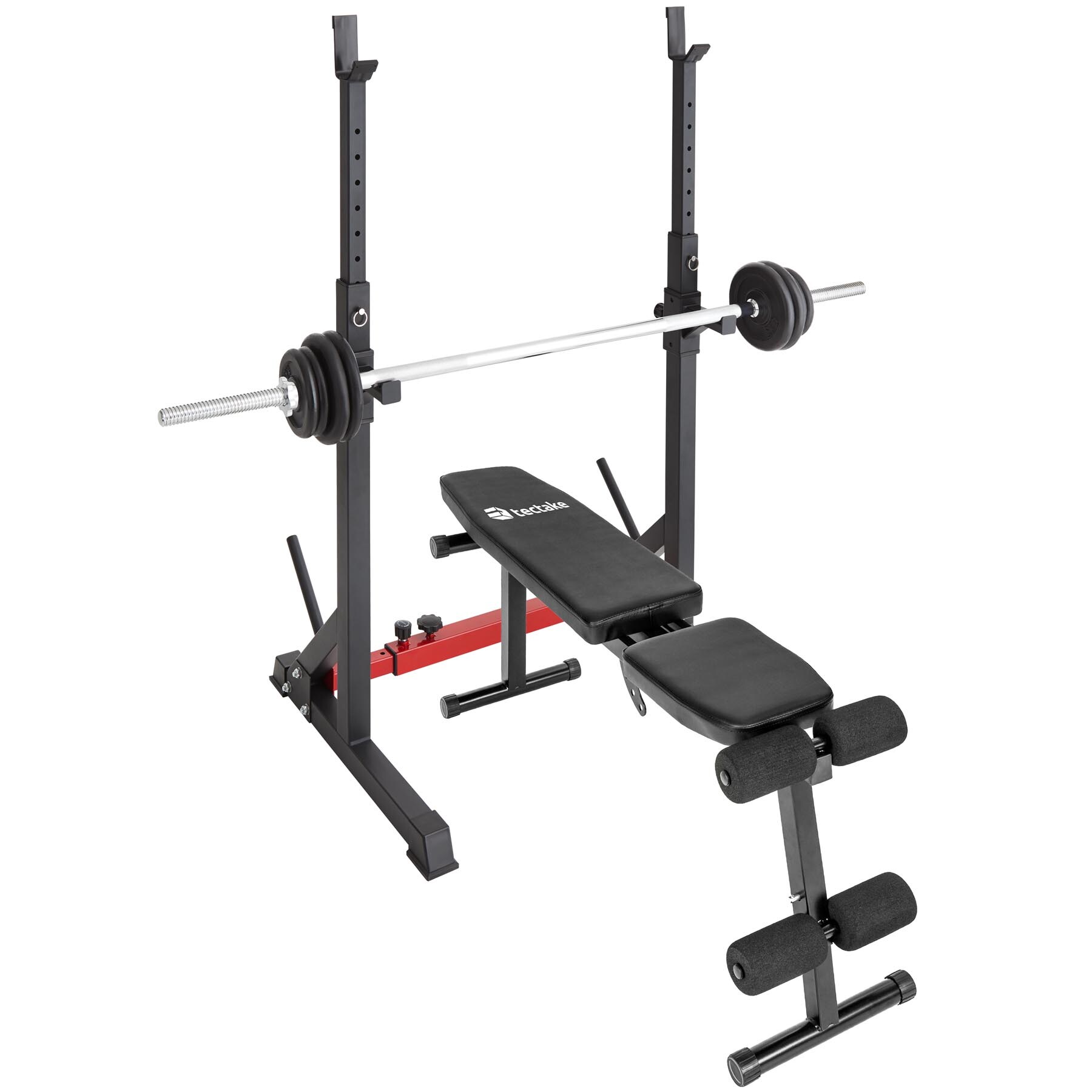 tectake® Squat Rack, multifunktional, Höhe und Breite verstellbar, bodenschonende Kunststoffkappen, inklusive 2 Aufnahmen für Hantelscheiben