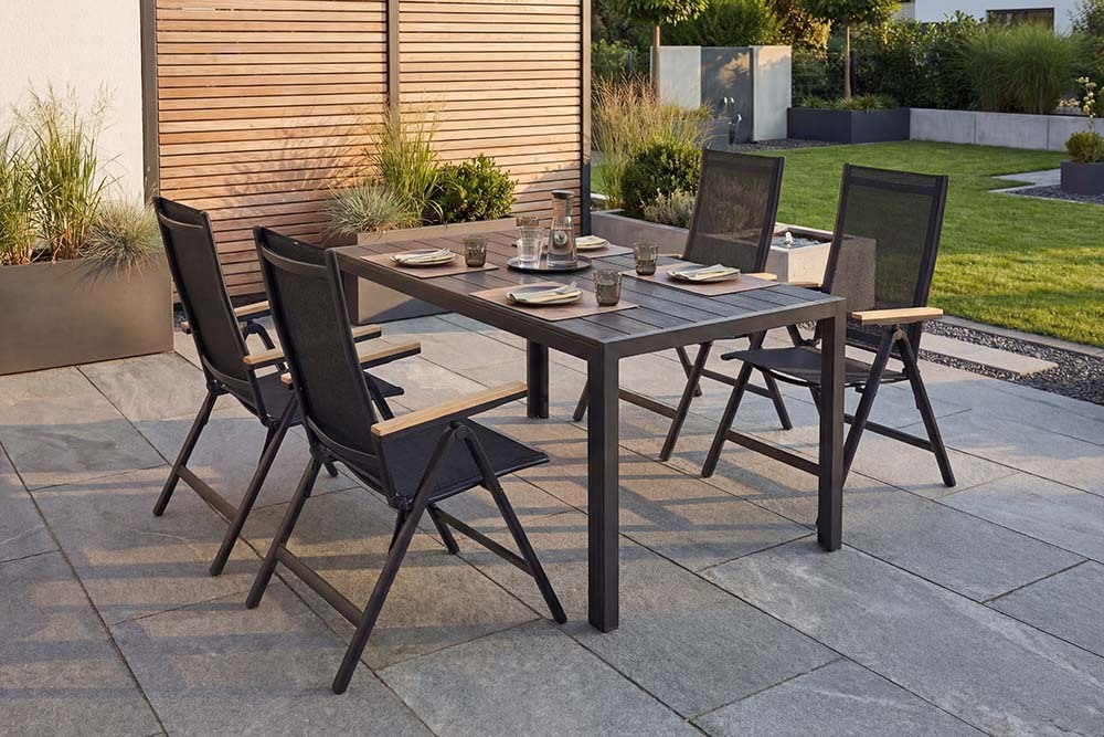 Moderner Gartentisch DESIGNO 150cm anthrazit schwarz Aluminium wetterfest Outdoor Esstisch