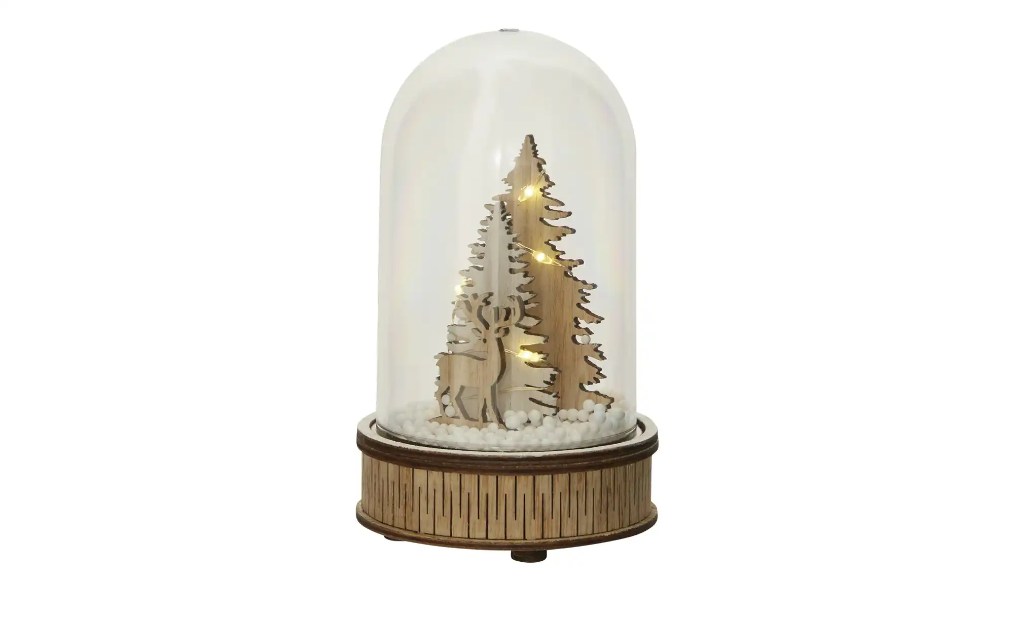 HOME STORY LED Holzdekoration mit Glasglocke