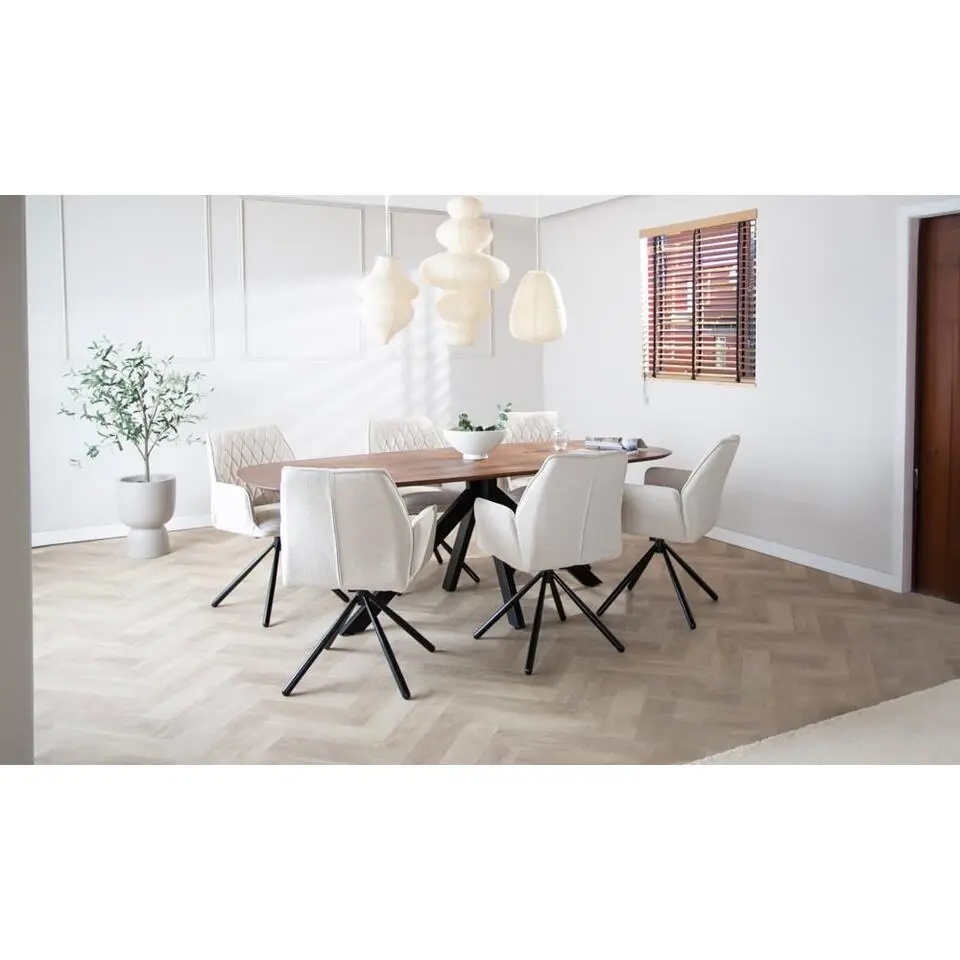 Eettafel deens ovaal Paris walnoot finish 220x100 cm - Hout - Bruin