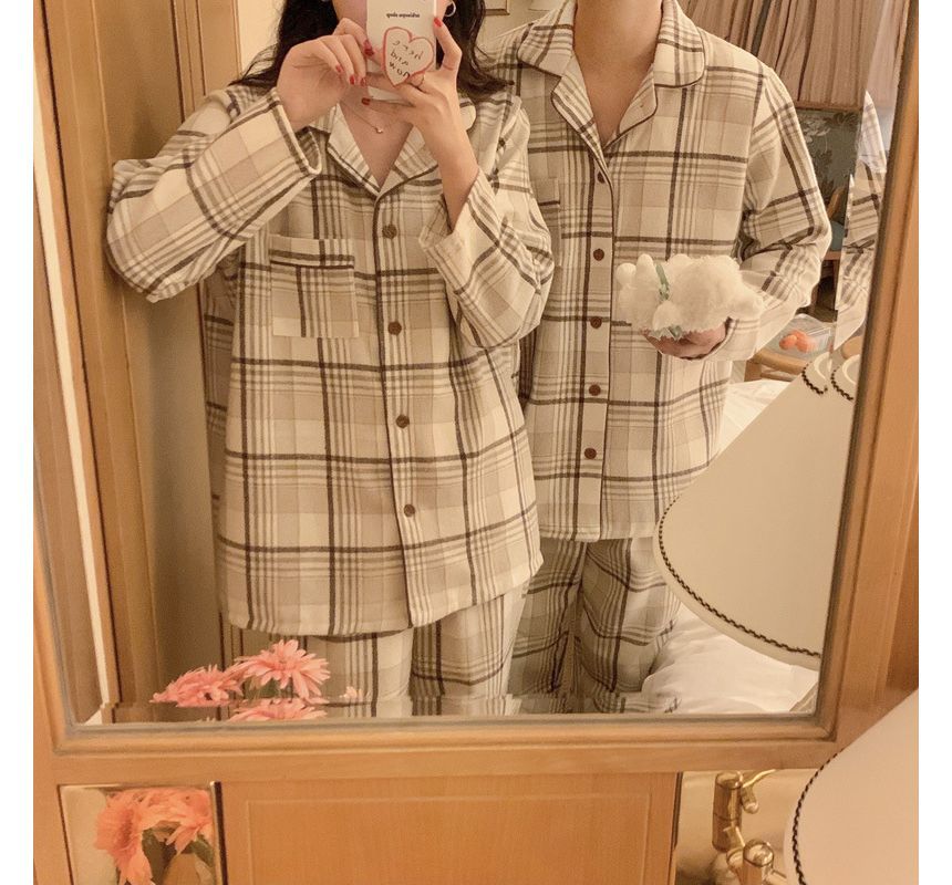 Sadelle - Bijpassende pyjamaset voor koppels: geruit overhemd + broek