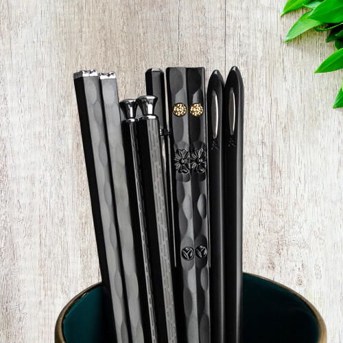 (5 Paar) 24cm Essstäbchen Chinesische Chopsticks Asiatisches Besteck Japanische Hashi - Schwarz