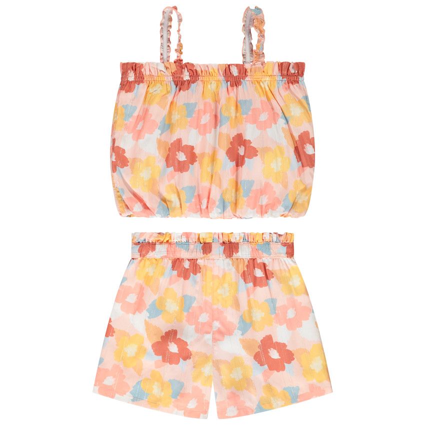 Ensemble 2 pièces imprimé fleurs retro pour fille - Rose