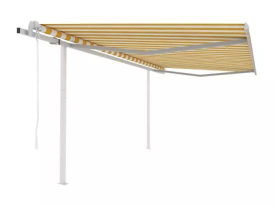 Auvent automatique rétractable poteaux 4,5x3,5 m Jaune blanc