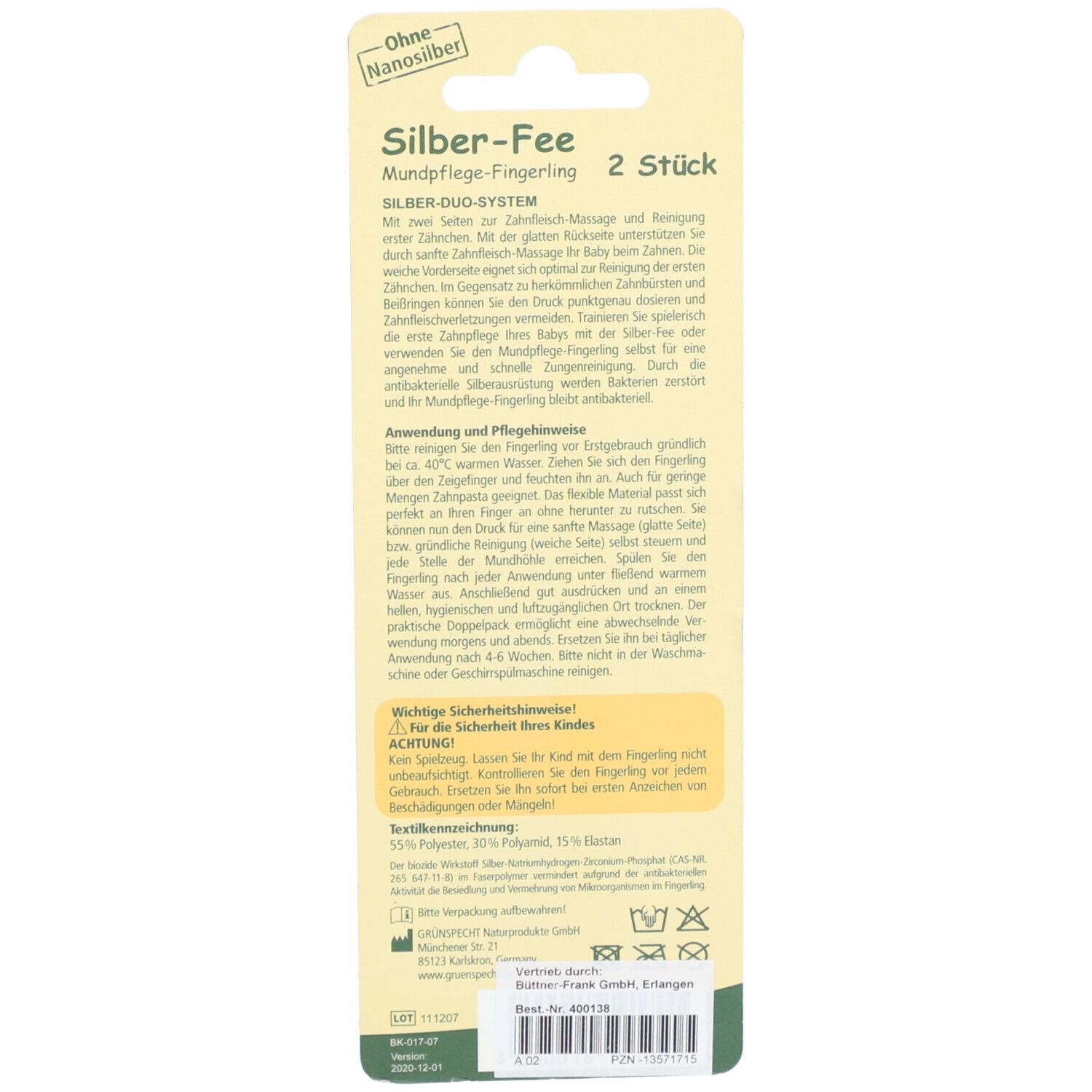 Grünspecht - Mundpflege-Fingerling Silber-Fee