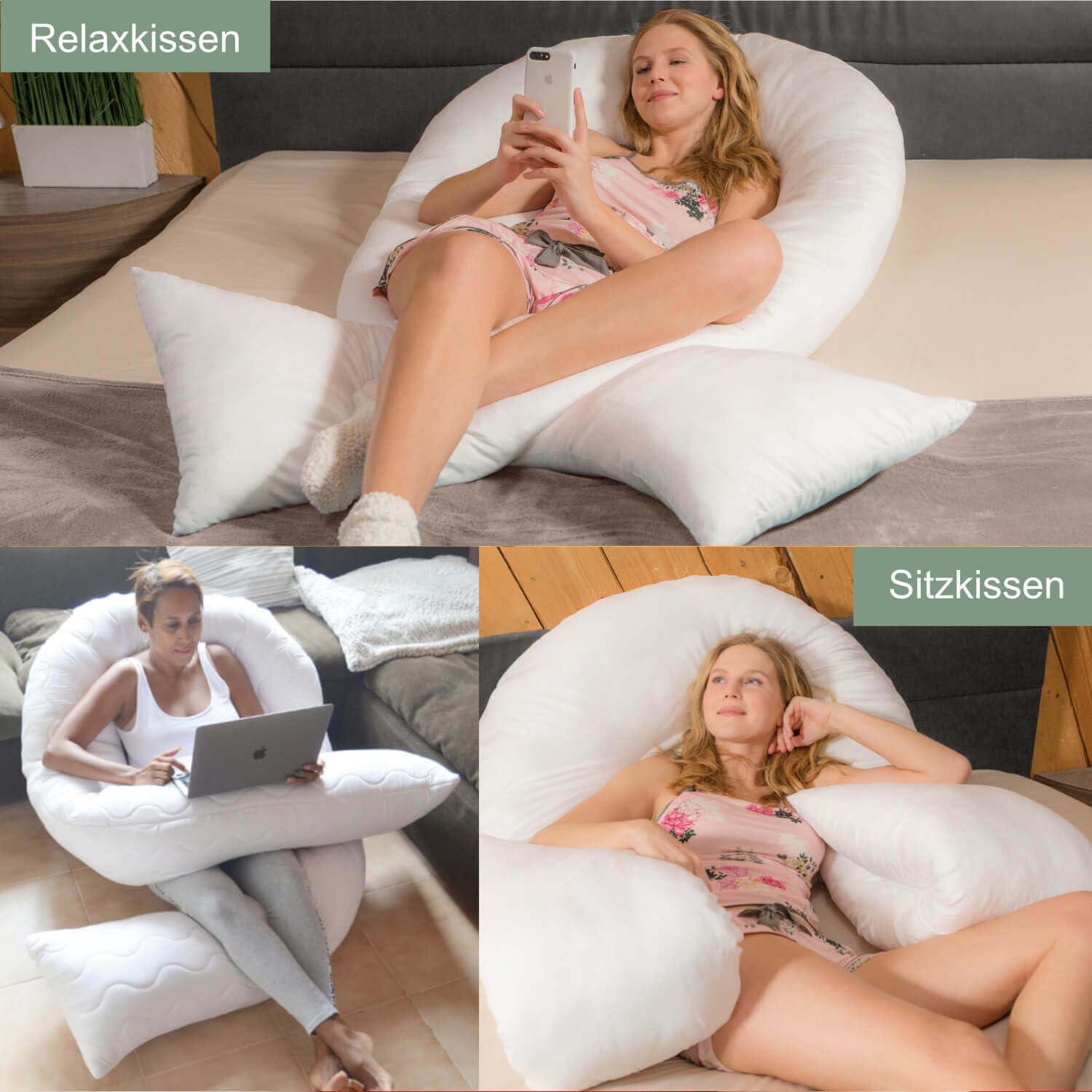 Traumreiter Seitenschläferkissen Visco XXL Professional mit Bezug Grau Deluxe, Hybrid Wendekissen + 1cm Memory Foam, U Form Schwangerschaftskissen Body Pillow Komfortkissen, Ergonomie Zertifiziert