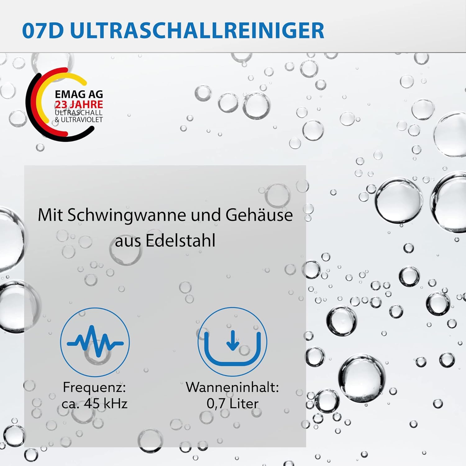 EMAG Ultraschallreiniger Emmi 07D Edelstahl I Brillenreinigungsgerät auch Schmuck & Uhren + Timer I Ultraschallreinigungsgerät aus Deutschland I 500ml