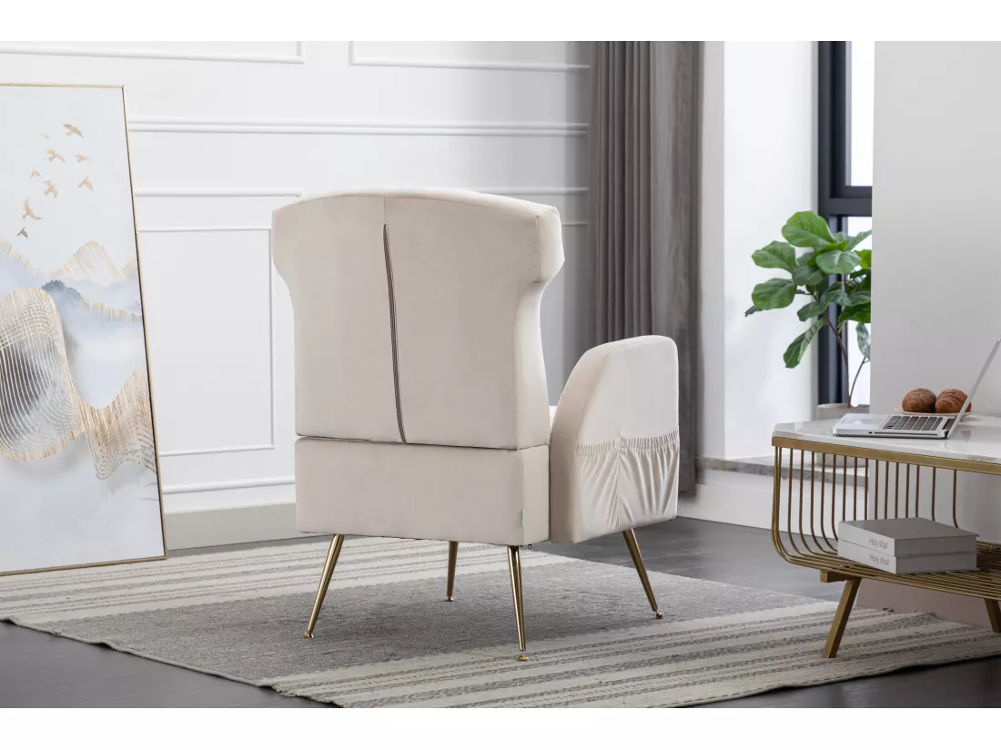 Chaise Décorative En Velours，pieds Dorés，fauteuil Confortable，haut Dossier