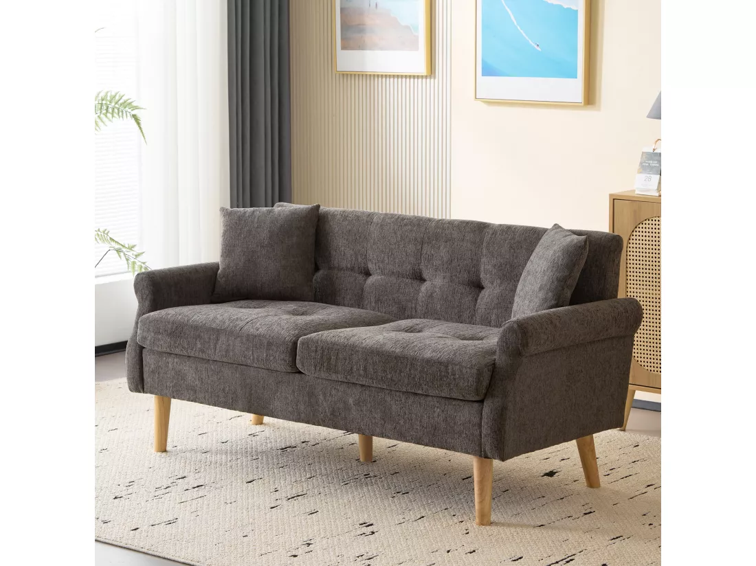 Haobosic - Canapé Double en Tissu Chenille Moderne avec Coussins Épais, Design Ergonomique, Pieds en Bois Massif - Parfait pour Salon