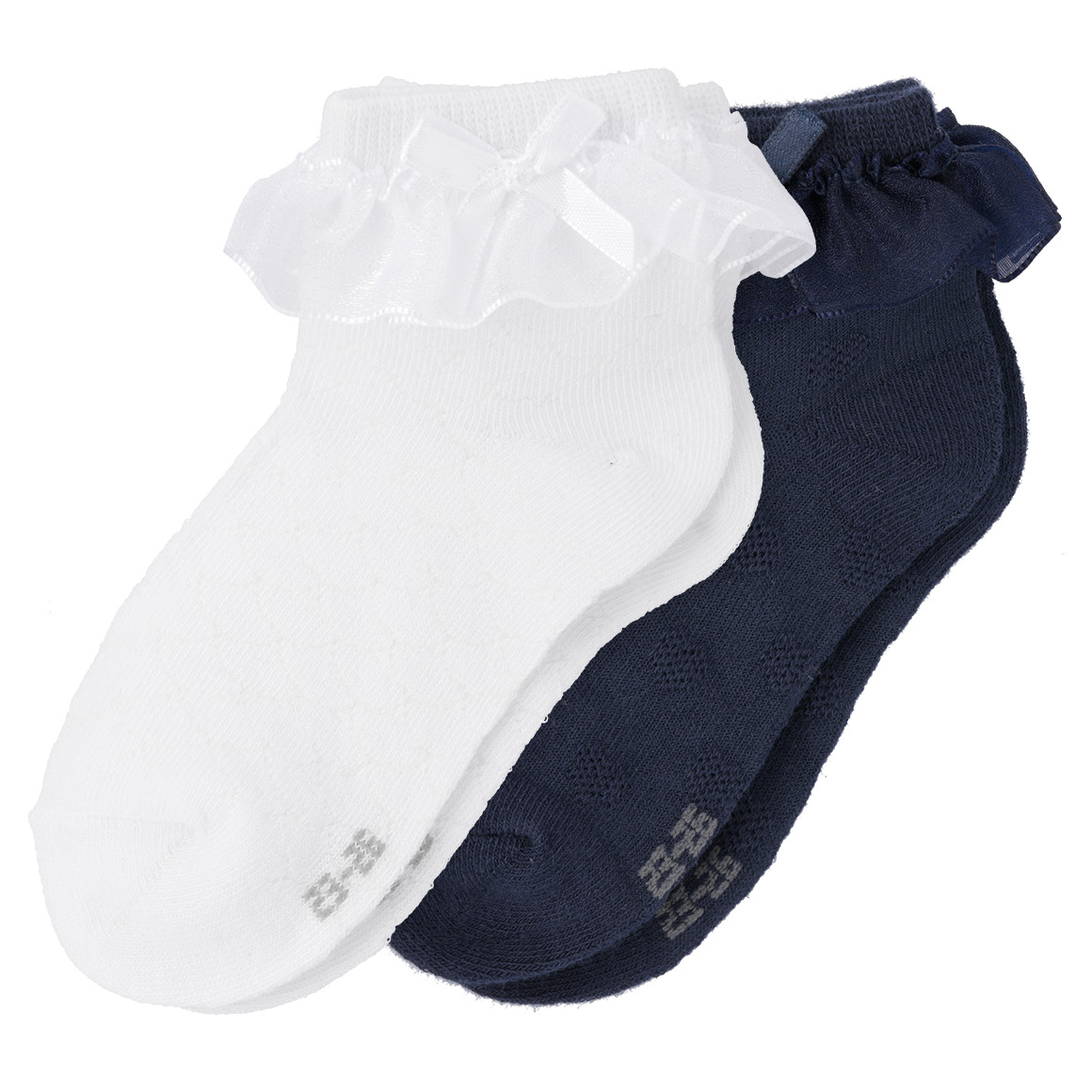 Topolino 2 Paar Mädchen Kurzsocken mit Rüschen weiss / dunkelblau