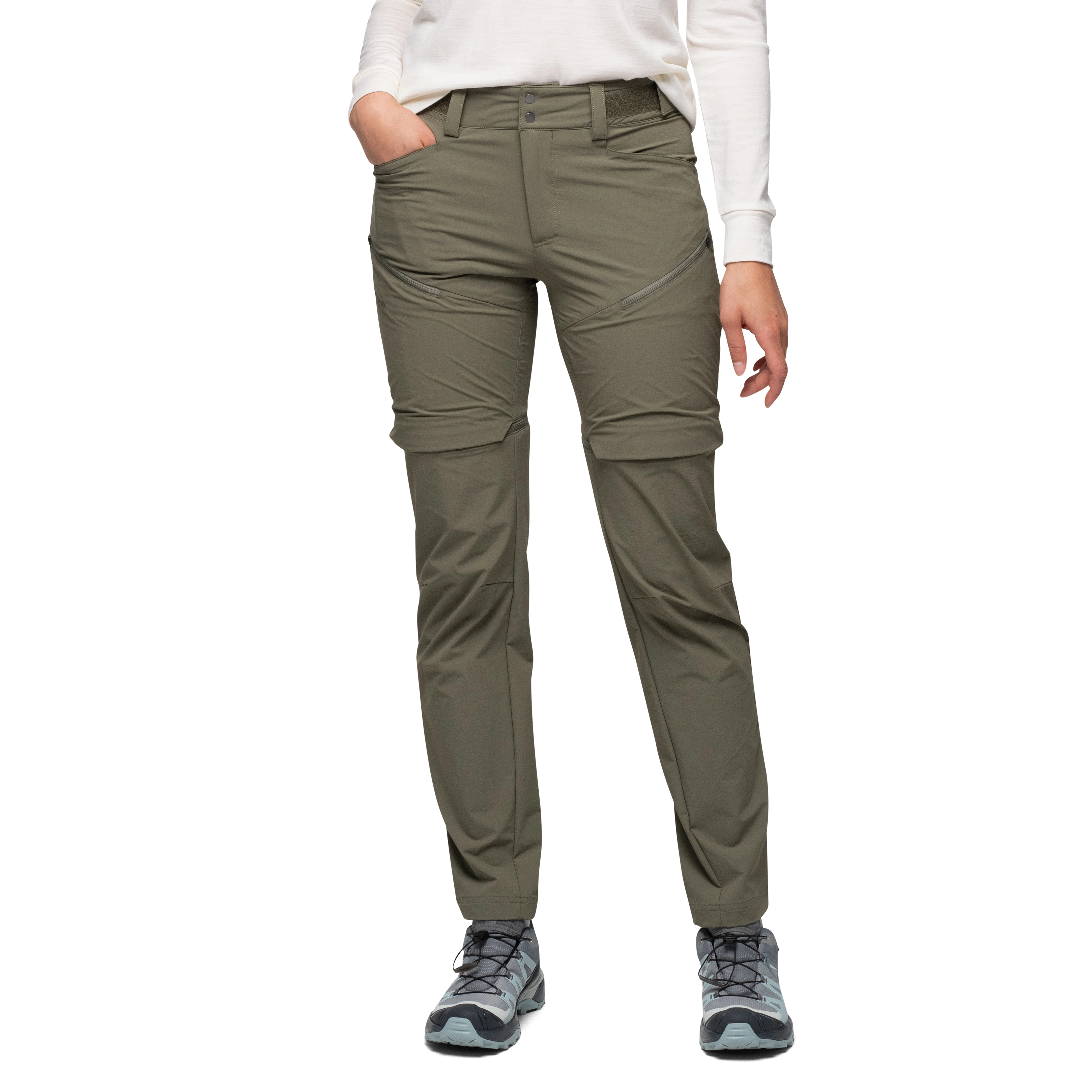 Convertible Zip-Off Softshell Pants Women Green Mud