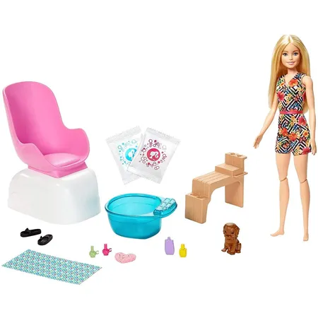 Barbie Mani-Pedi Puppe (blond) Spielset, Anziehpuppe, Nagelstudio mit Zubehör