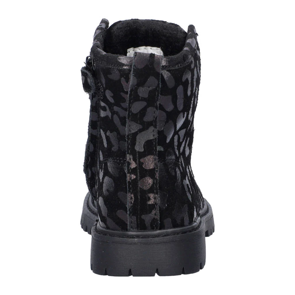 Nelson Kids suède veterboots met panterprint zwart