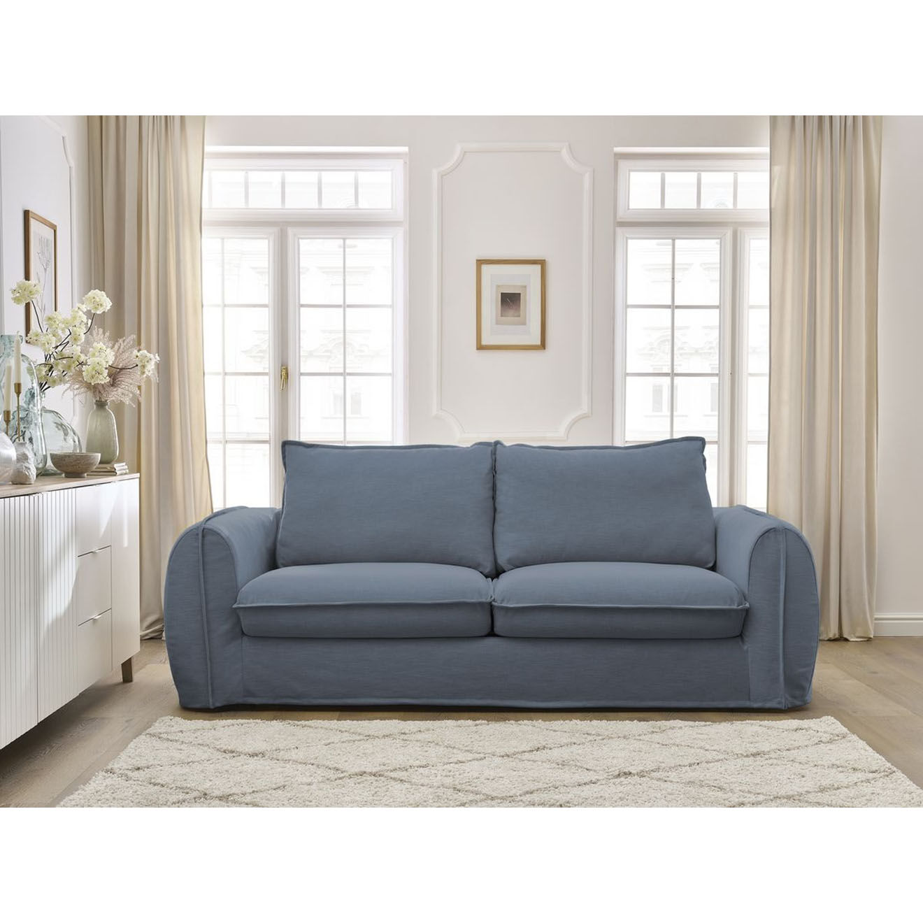 Bobochic Canapé droit convertible express 3 places Archimède 140 bleu foncé - 216x106x93 cm
