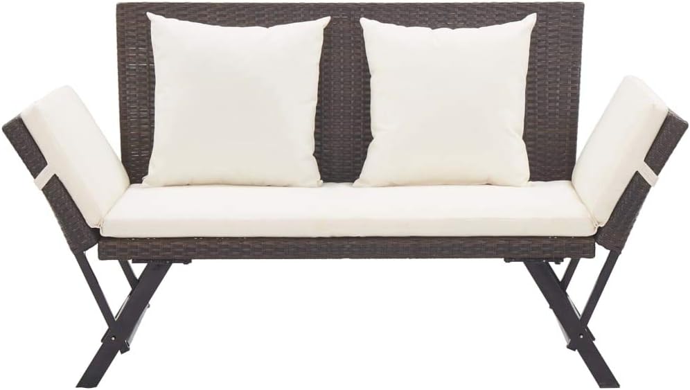 Tidyard 2-in-1 Gartenbank Sonnenliege Poly Rattan mit Auflage Multifunktionsbank Gartensofa 2 Sitzer Liegesofa Gartenliege Liegestuhl, Beide Seiten Sind Verstellbar, Braun 176 cm