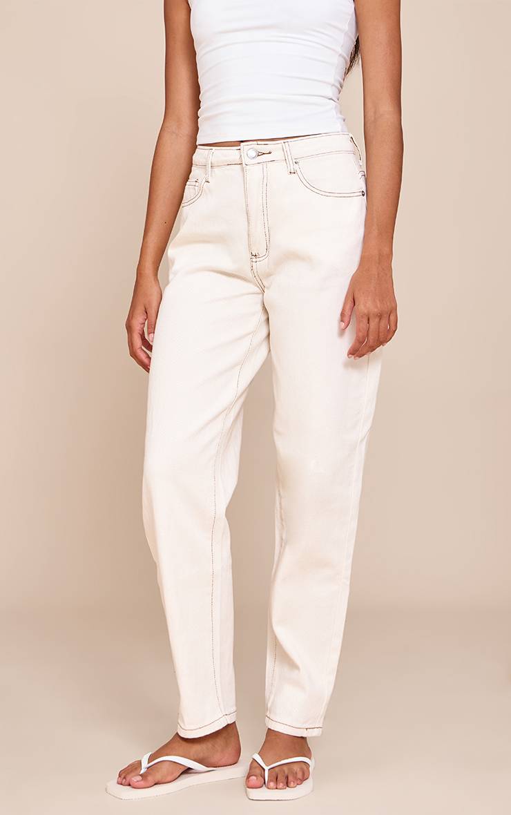 Ecru Jean Mom Taille Haute
