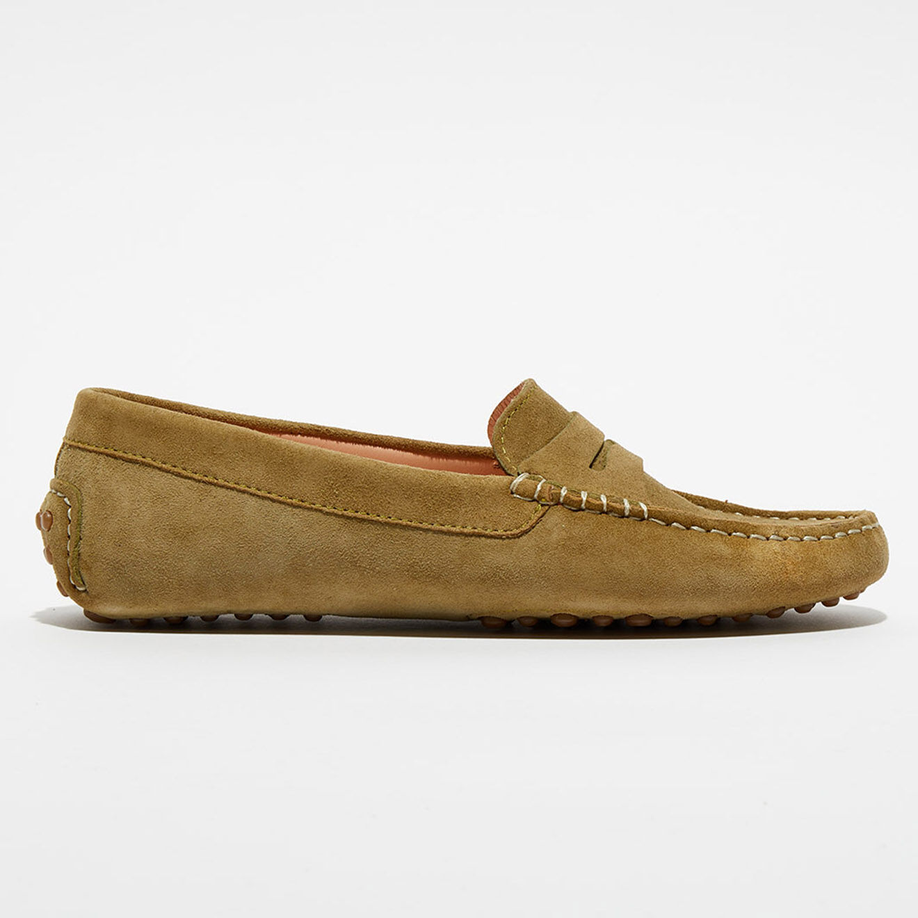Loafers Mocassins en Velours de Cuir Jade kaki