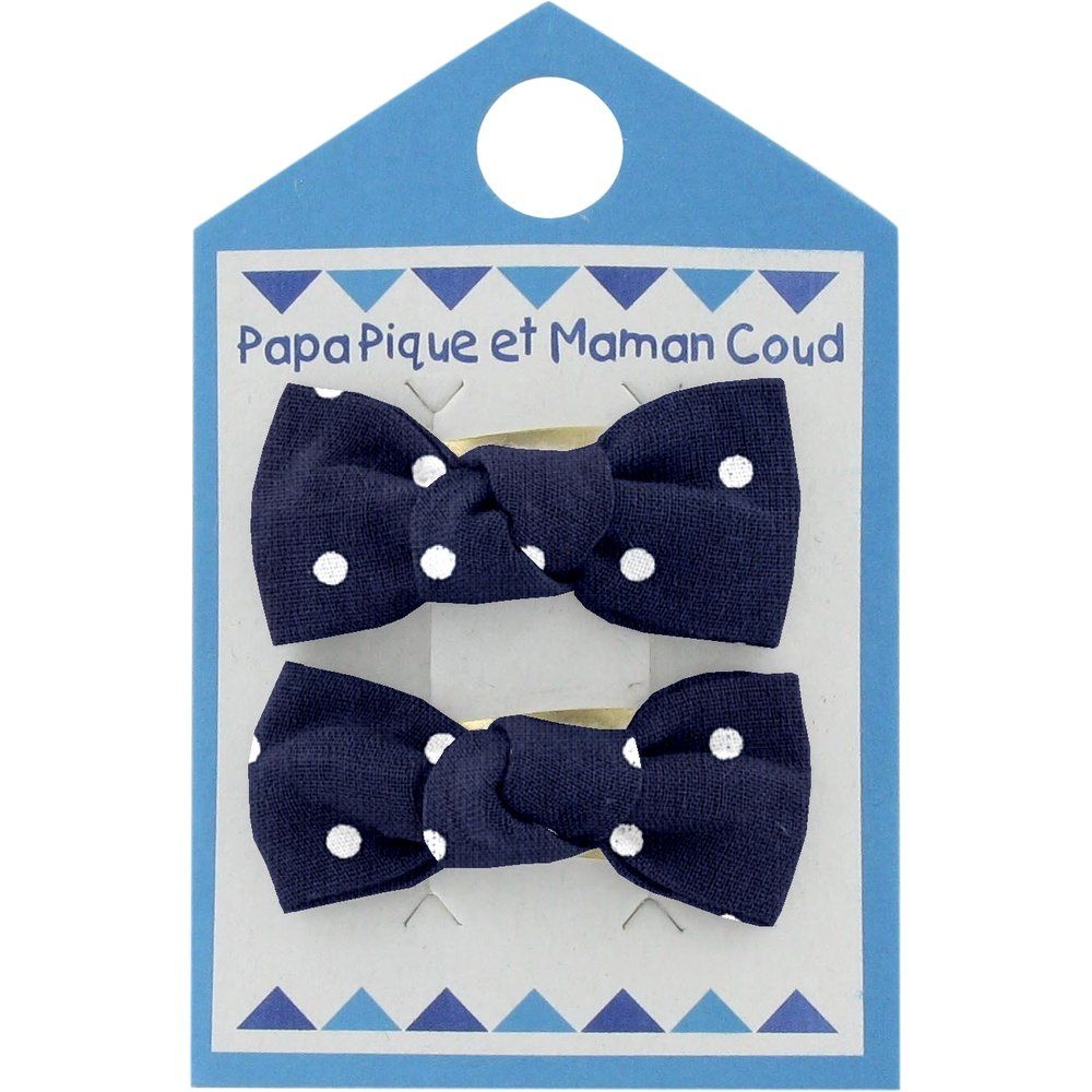 Barrettes Clic-Clac Petits Noeuds Pois Marine