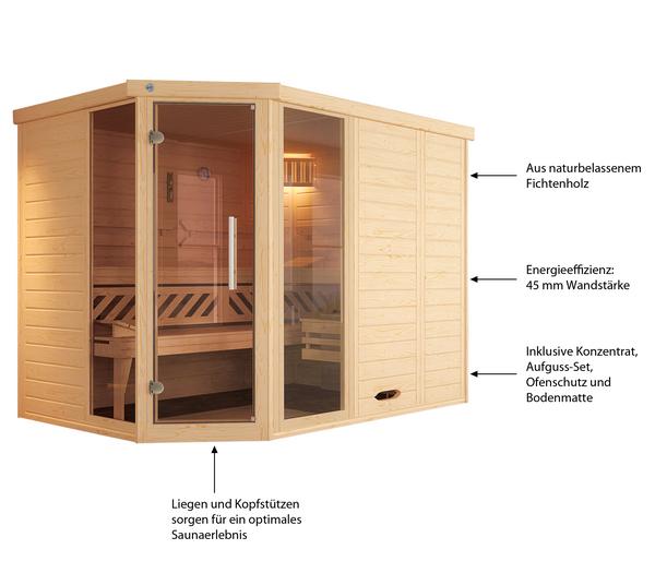 Weka Ecksauna Kemi mit Glastür und Fenster