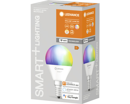 Ledvance Smart WIFI LED Druppellamp Dimbaar P40 E14/5W (40W) Mat 470 lm 2700-6500 K RGBW