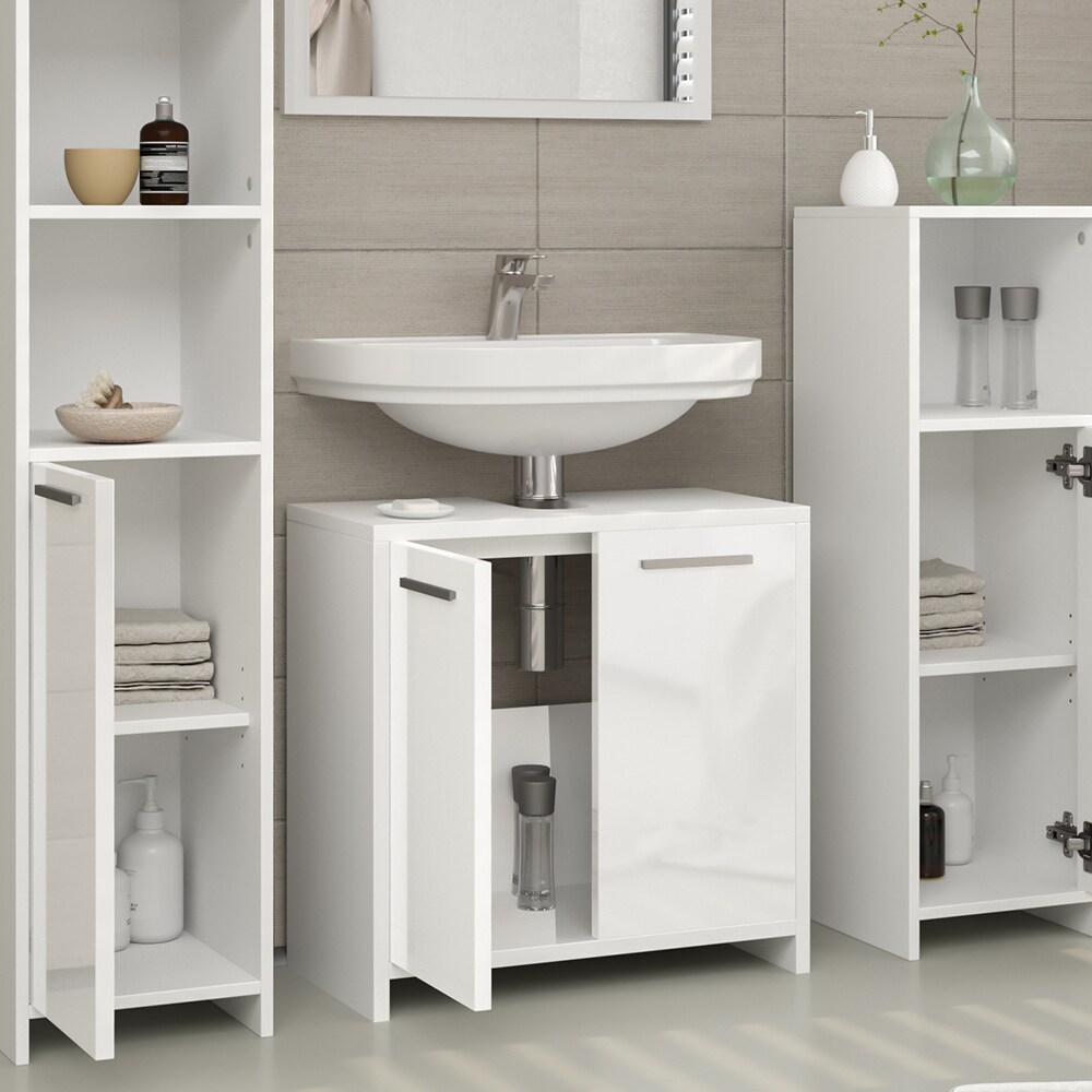 Vicco Badmöbel Set Kiko Badezimmer Spiegel Kommode Unterschrank Weiß / Weiß Hochglanz