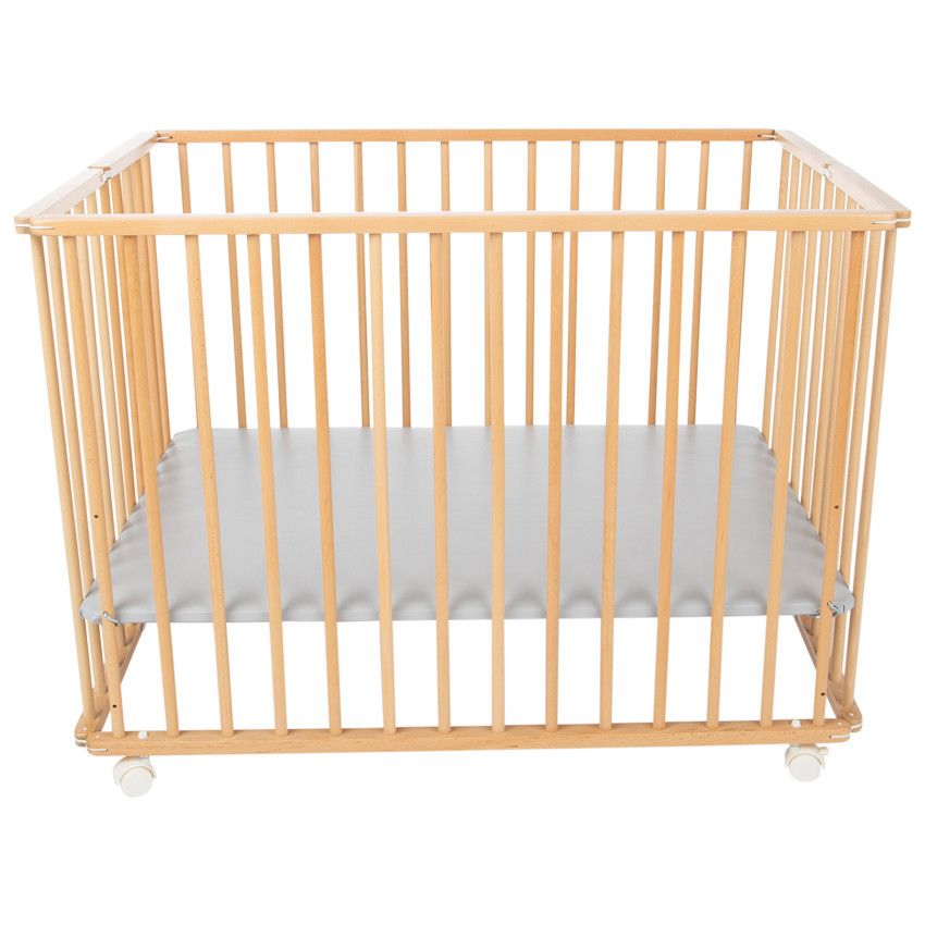 Parc pliant en bois Pocket - Vernis - Ecru