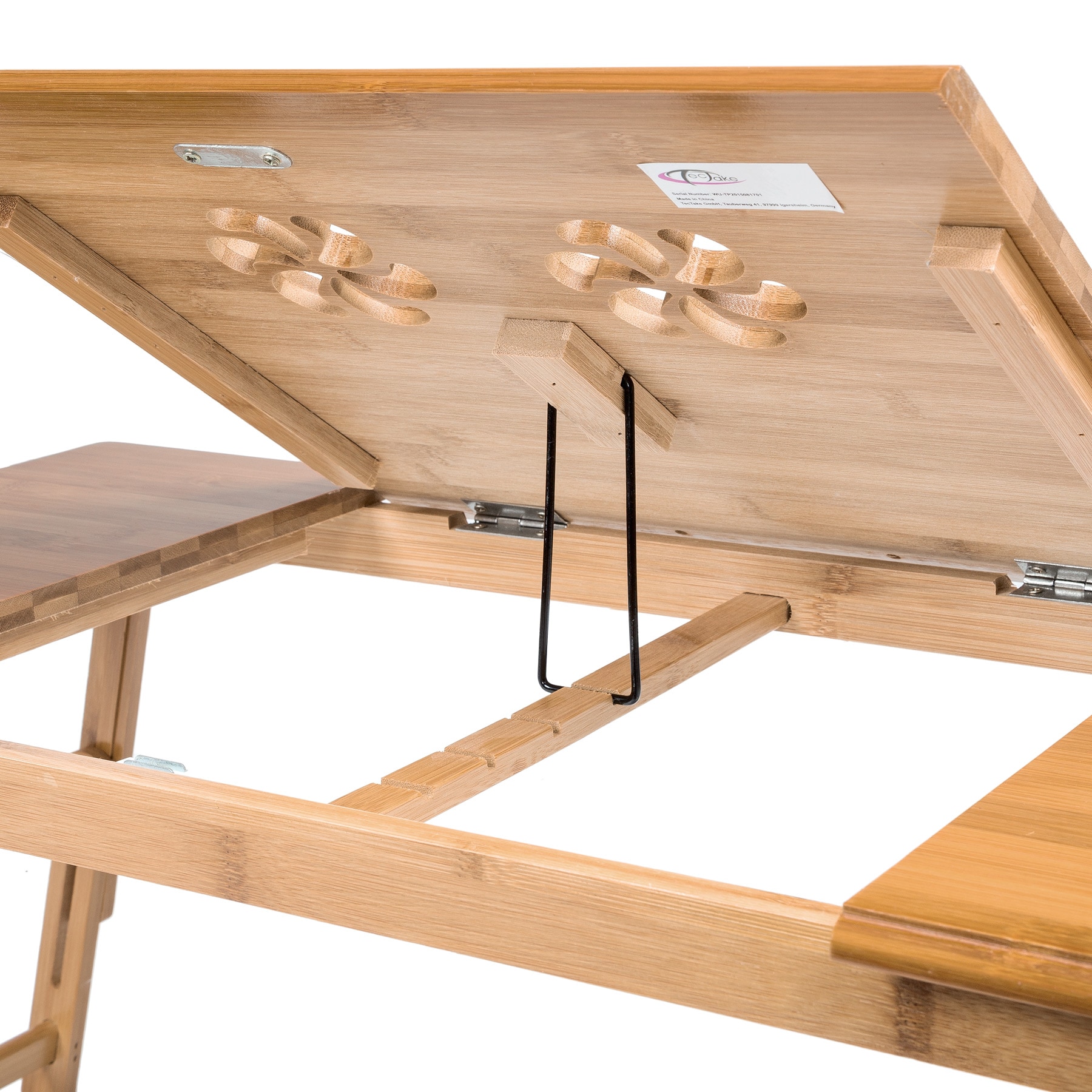 tectake® Laptoptisch, aus Bambus, klappbar und höhenverstellbar, ideale Belüftung, 72 x 35 x 26 cm
