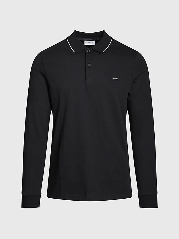Camisa polo de piqué de manga comprida e corte justo