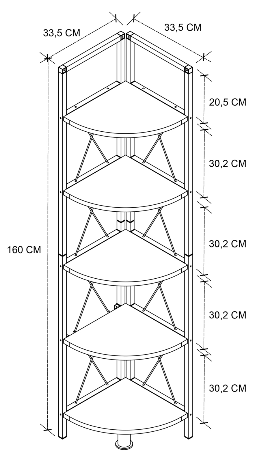 Eckregal INSASI 5 - weiß-schwarz - 160 cm hoch