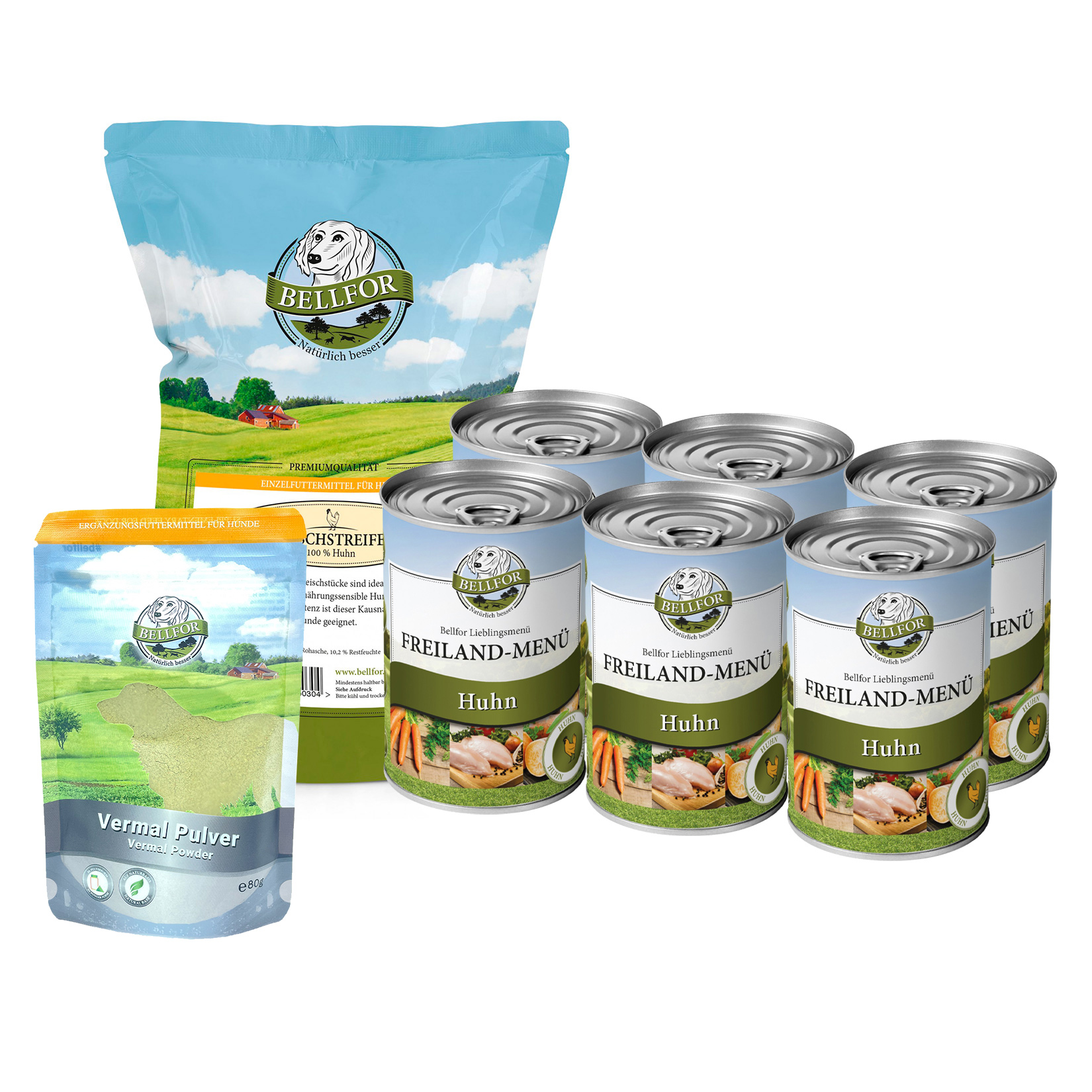 Giardia kit économique - nourriture humide 6x400g + vermal poudre 80g + viande séchée de poulet 100g
