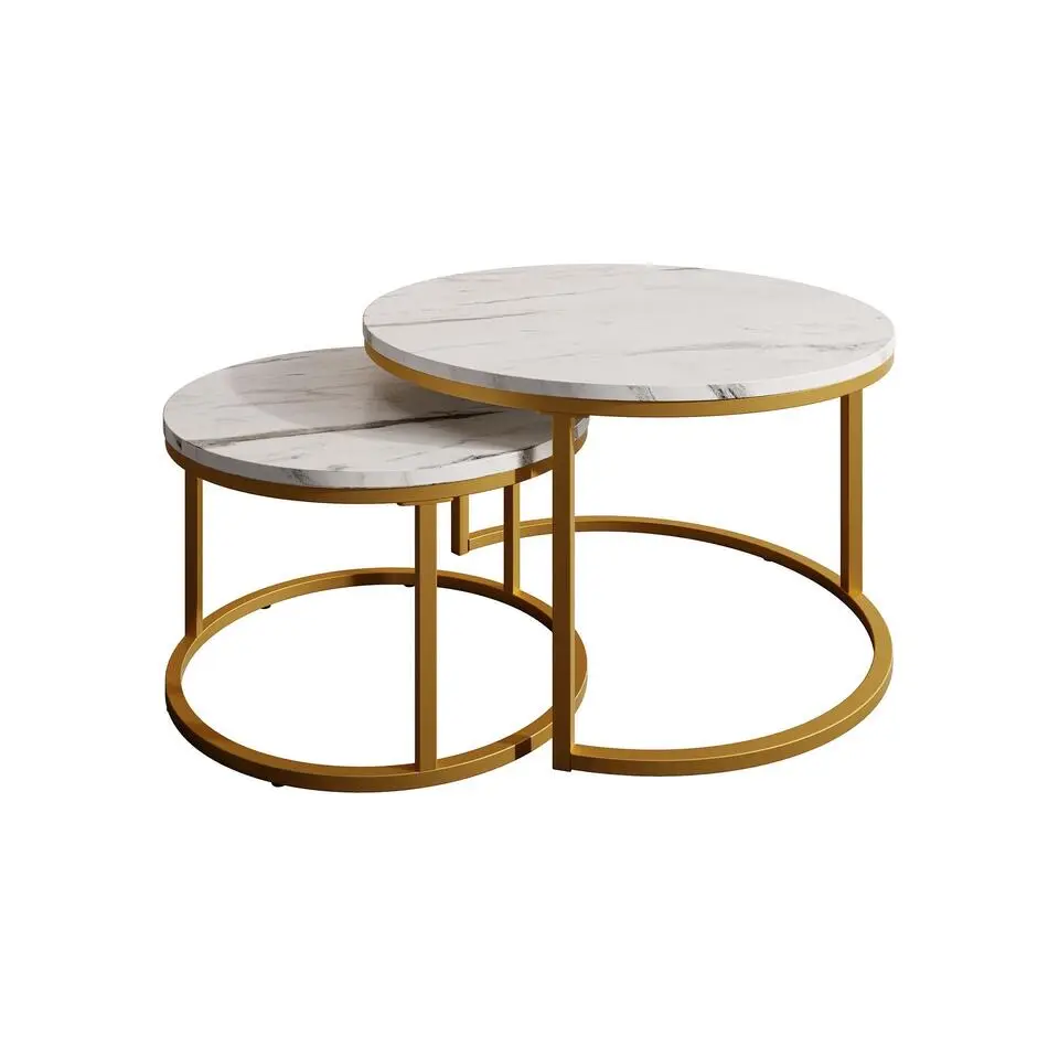 Meubella - Salontafel Rica - Wit marmerlook - Goud - Set van 2