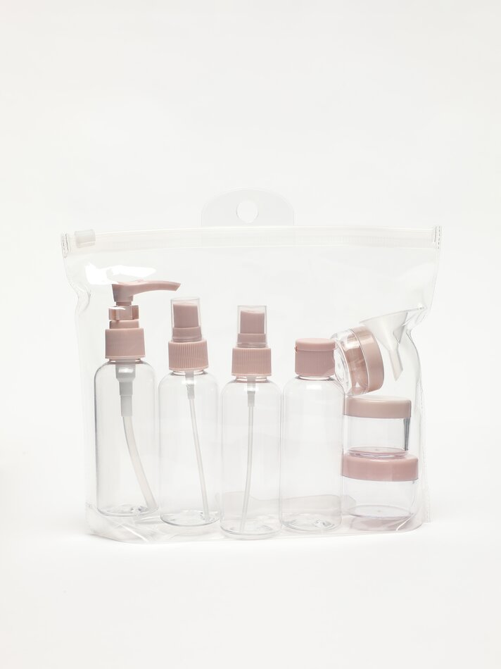 Conjunto de 7 recipientes de viagem reutilizáveis - Rosa