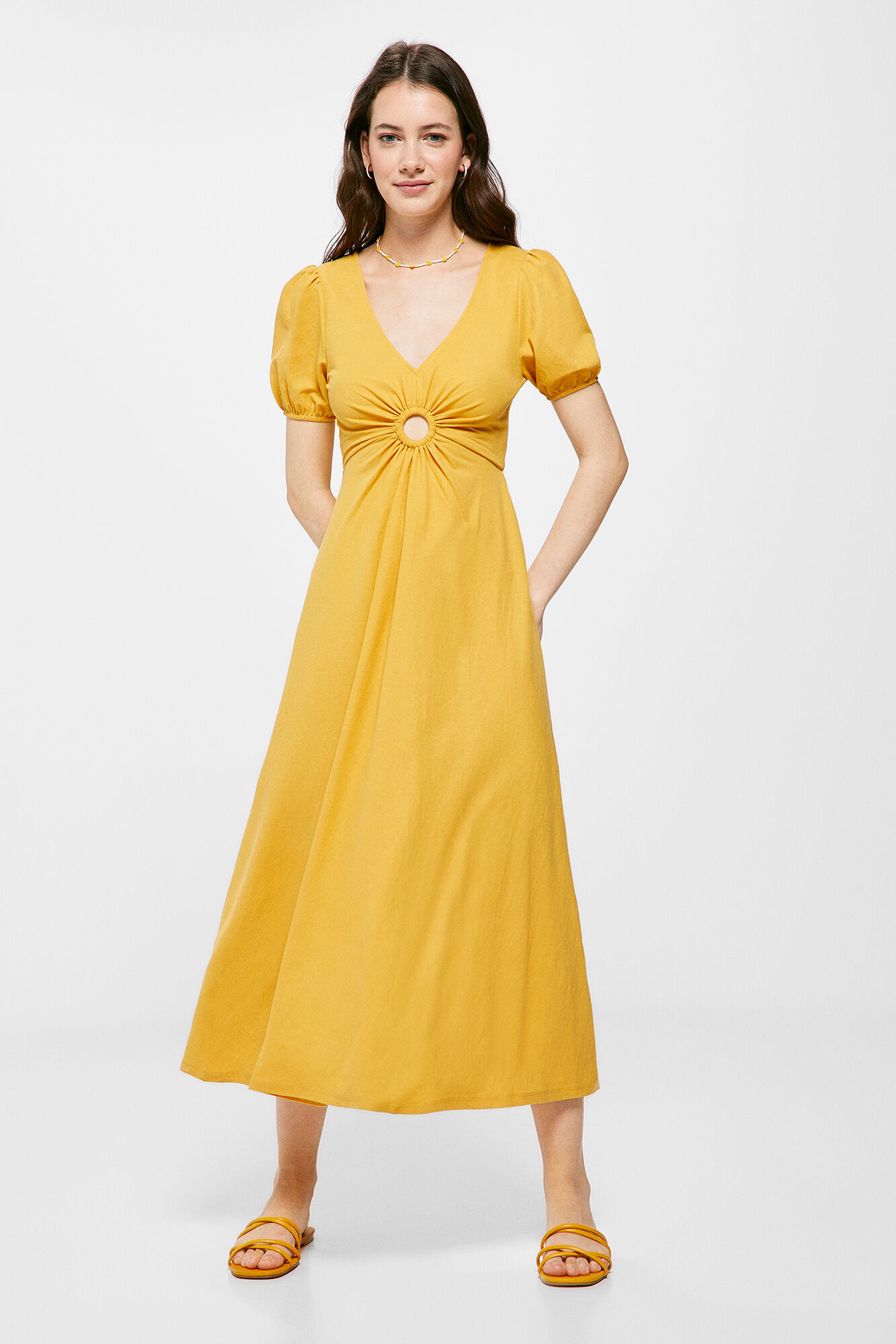 Vestido Midi Liso Arandela - dourado