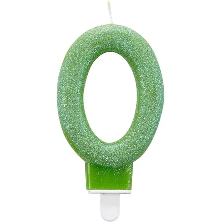 amscan Zahlenkerze / Tortenkerze 0, Höhe 7,6 cm, Null, Grün, Glitzer