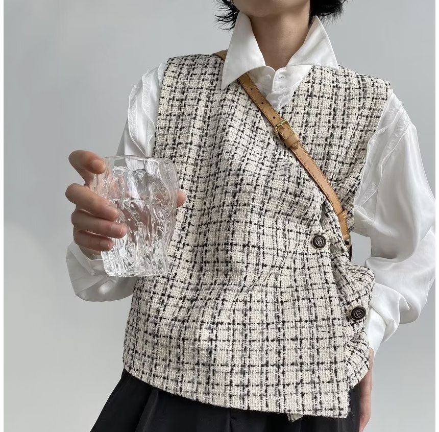 Dukakis - V-hals geruit vest