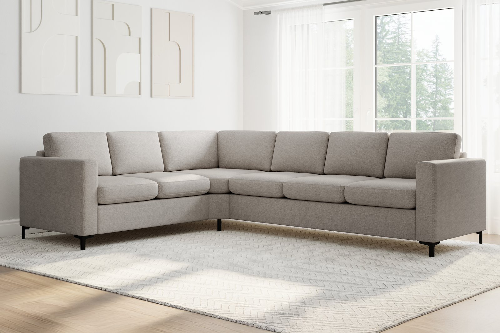 Ask hjørnesofa 23 hjørnesofa. Big hjørnemodul. Tekstil Nordic 16 Ash med sorte metallben