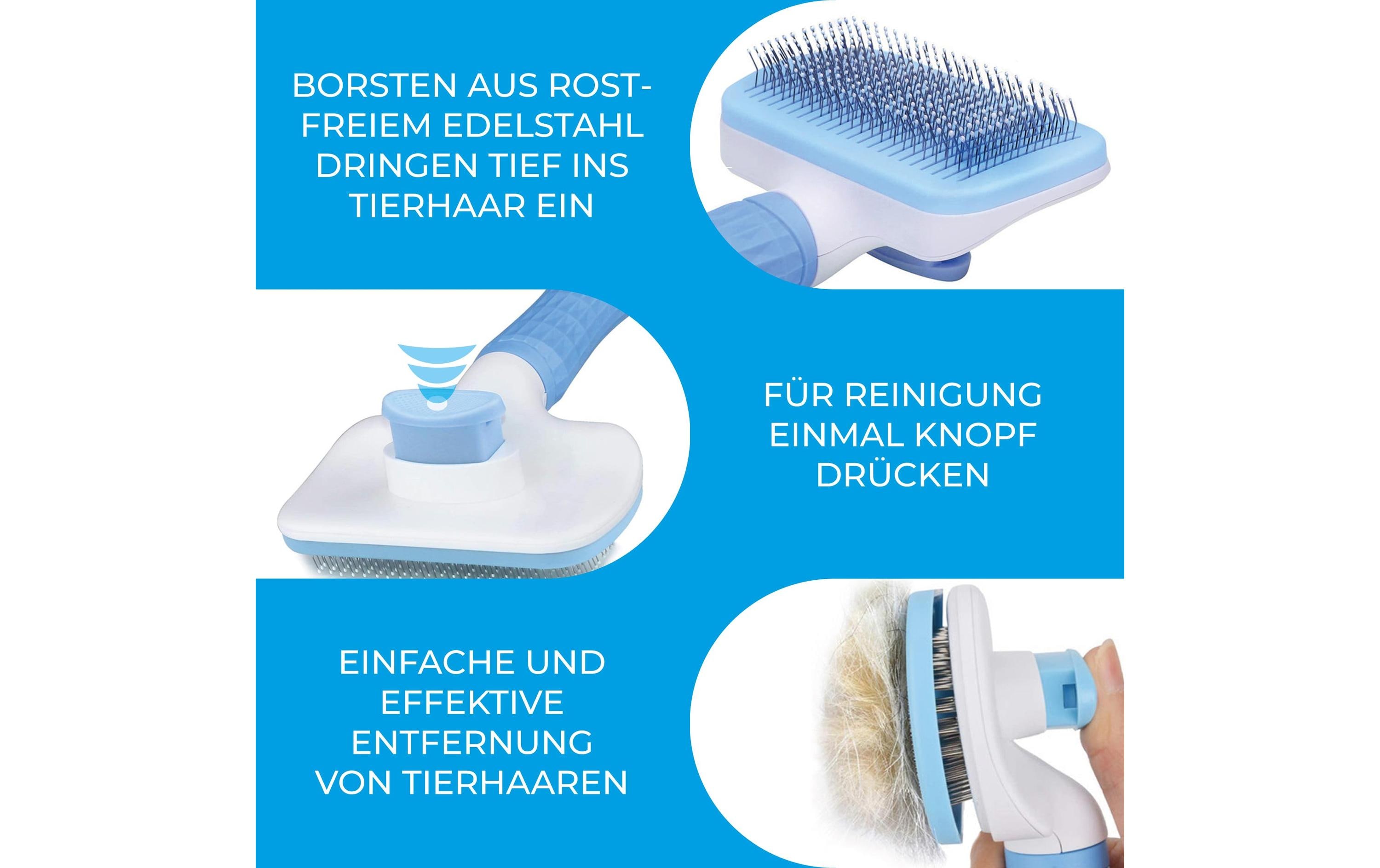 Selbstreinigende Haustierbürste BlauFellbürste für Hunde und Katzen